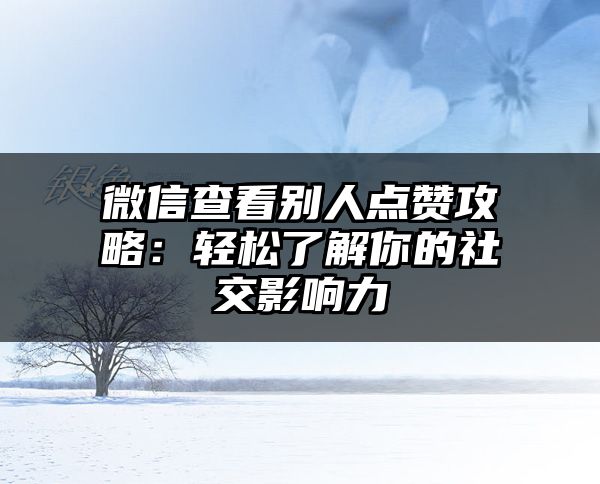 微信查看别人点赞攻略：轻松了解你的社交影响力