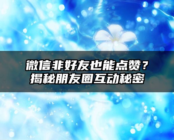 微信非好友也能点赞？揭秘朋友圈互动秘密