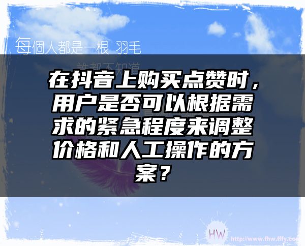 在抖音上购买点赞时，用户是否可以根据需求的紧急程度来调整价格和人工操作的方案？